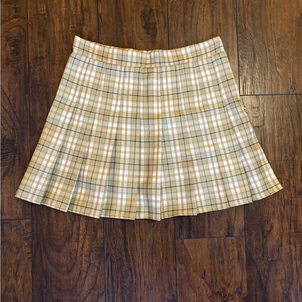 Sage green plaid mini pleated skirt
